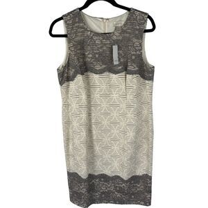 Ann Taylor LOFT Sleeveless Sheath Dress Size 8 Gray/White with Lace NEW